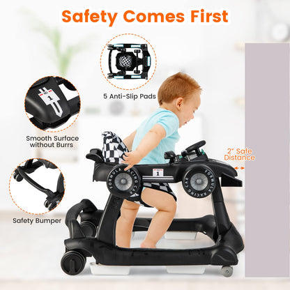 HONEY JOY 4-in-1 Baby Walker, Activity Push Walker w/3 Adjustable Heights, Smooth Wheels w/Adjustable Speed, Padded Seat, Music & Light, Foldable Car Walker for Baby Boys Girls Age 6 Months+ (Blue)