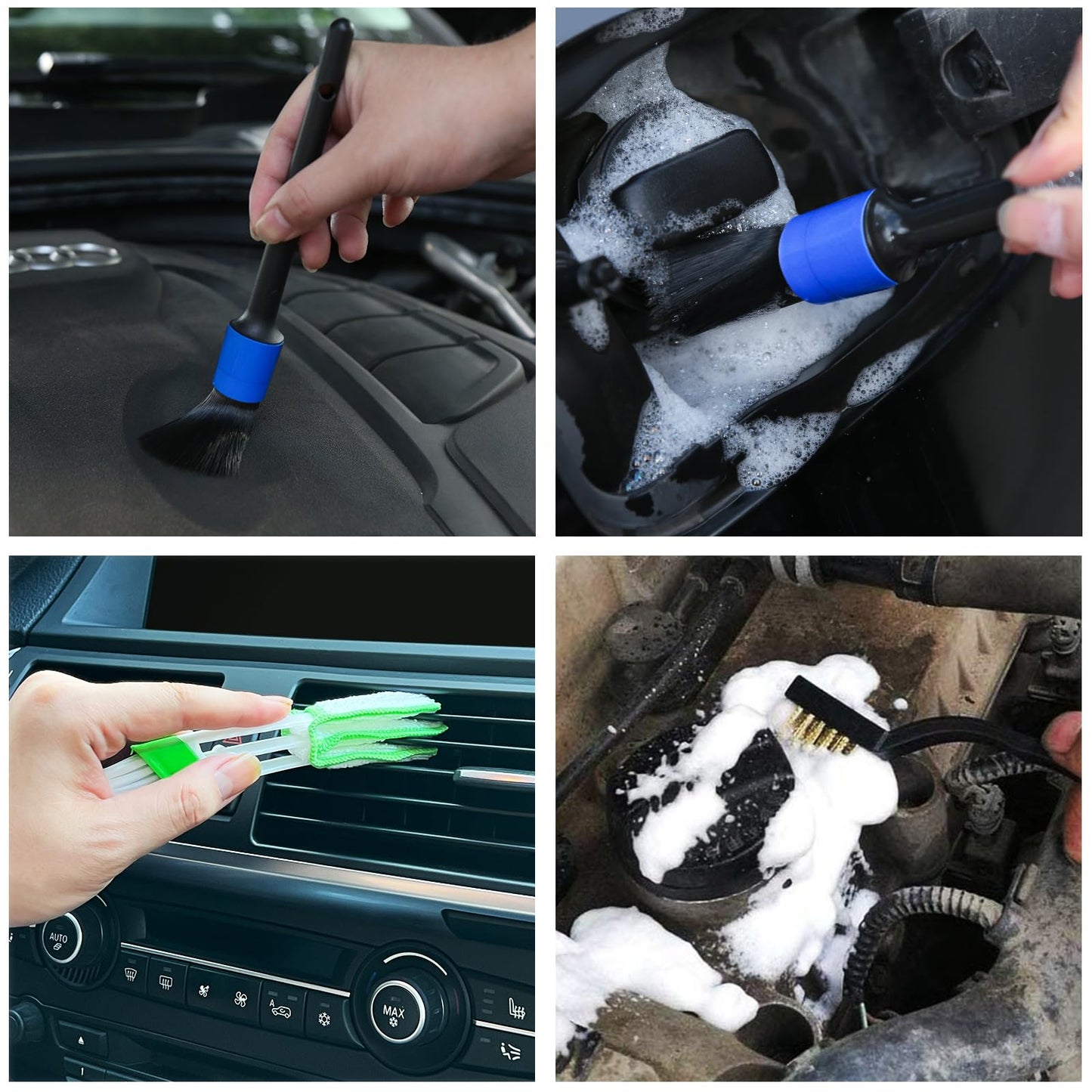 10pcs Auto Car Detailing Brush Set Car Interior Cleaning Kit Includes 5 Boar Hair Detail Brush,3 Wire Brush, 2 Air Vent Brush for Cleaning Interior Exterior, Dashboard Engines Leather Wheel