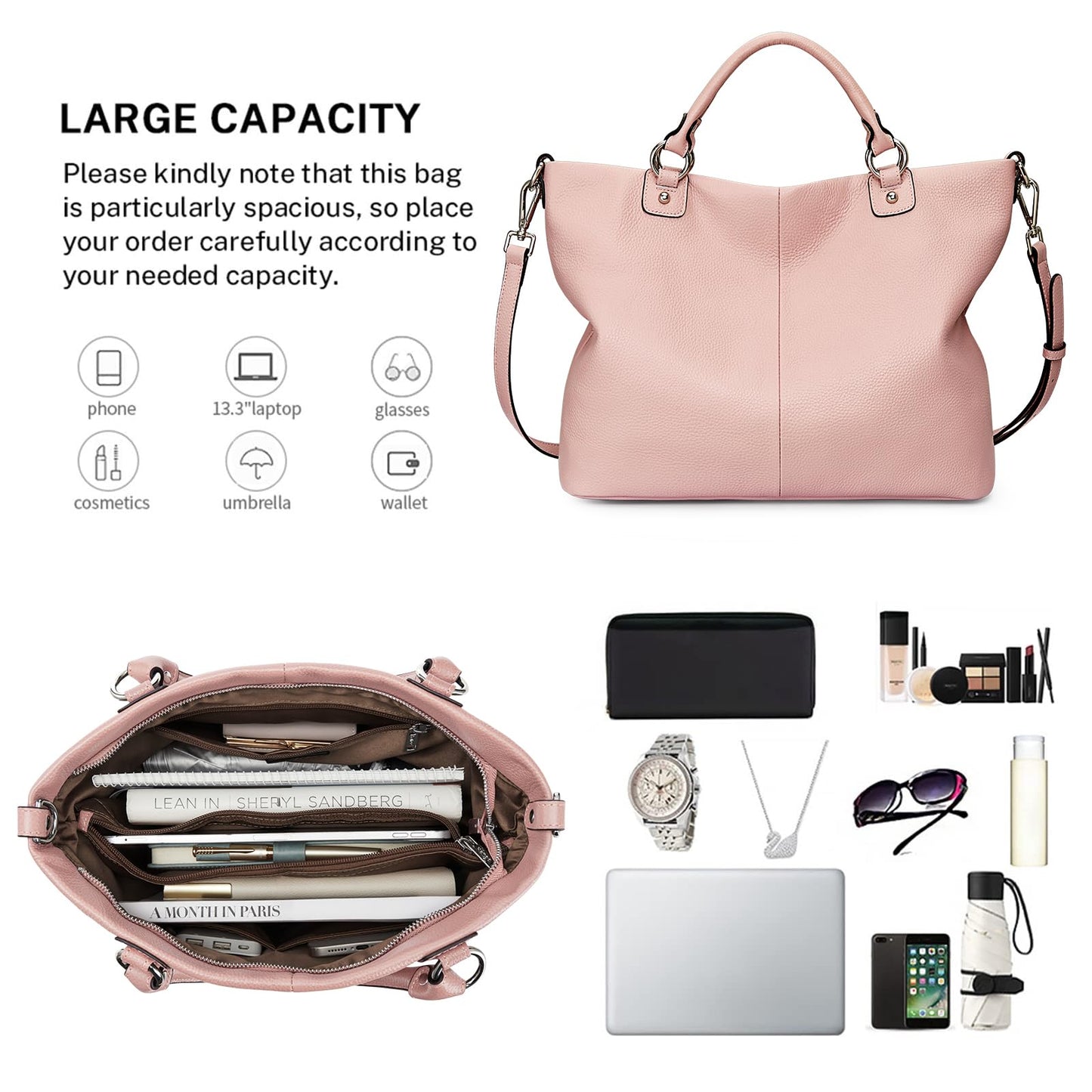 Kattee Damen Weiche Echtleder Tragetasche Schultertasche Handtasche