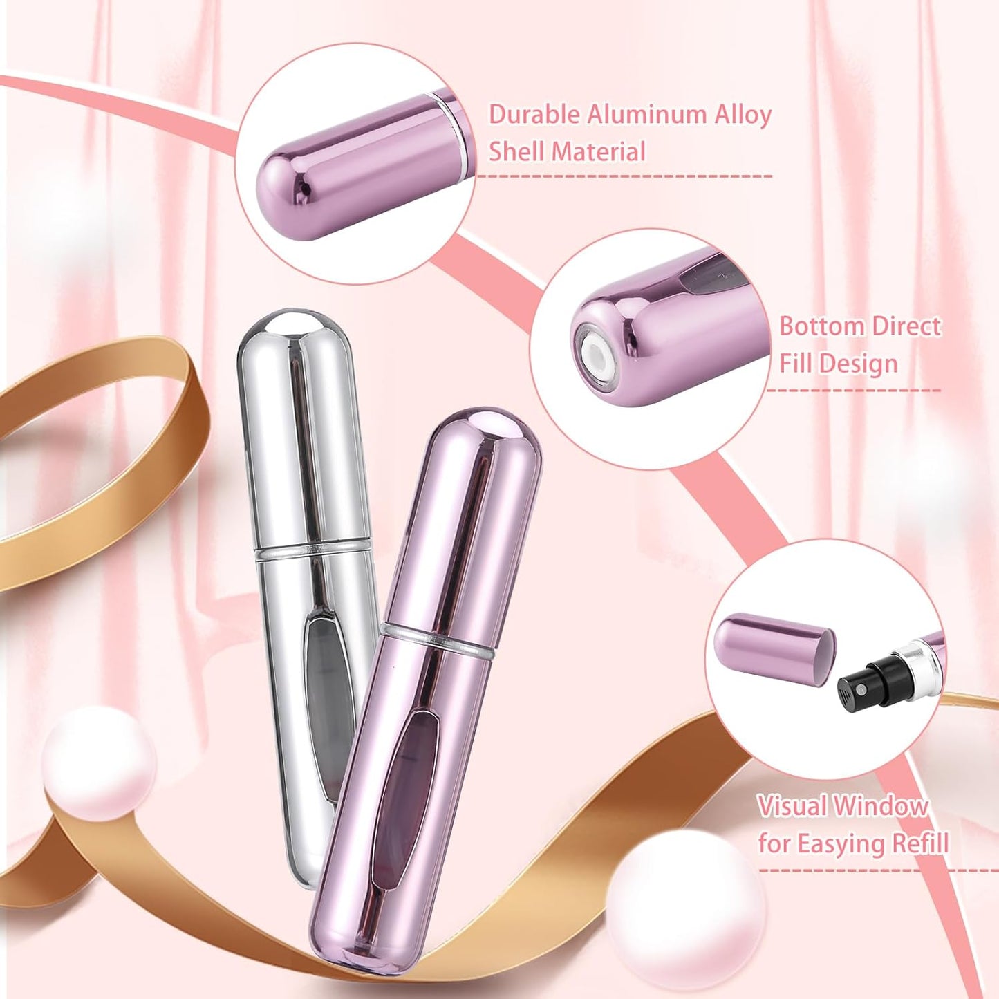 6 Stück Mini-Parfümzerstäuber, 5 ml Sprühbehälter, nachfüllbare Pumpe in Reisegröße für unterwegs und ausgehend