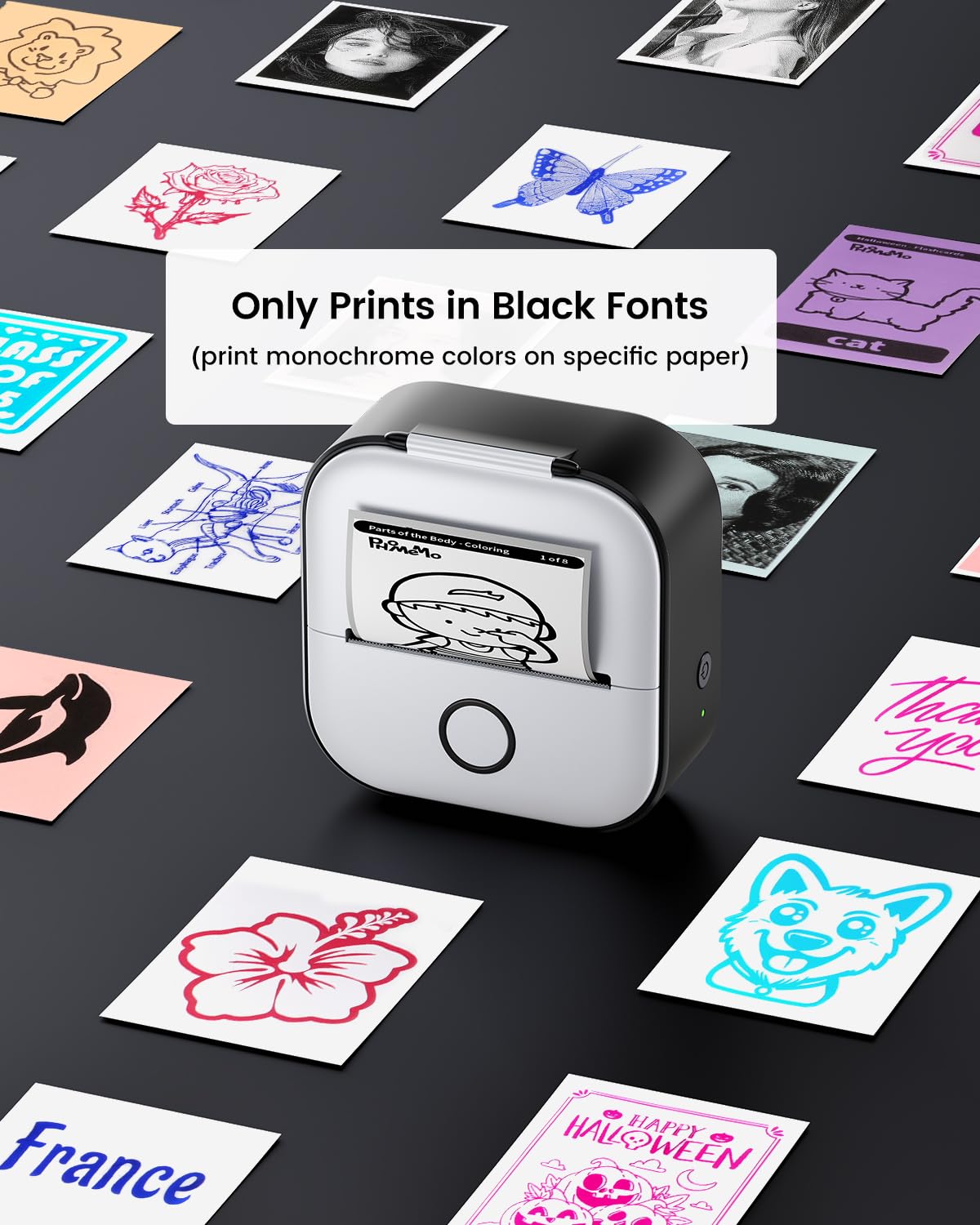 Memoking Mini-Drucker - T02 Aufkleberdrucker, Druckkapsel, tragbarer thermischer tintenloser Aufkleberhersteller, Bluetooth-Taschen-Minifotodrucker, Sofortdruck, Smart AI APP, für Studentenstudiennotizen, Tagebuch, Heimwerker, Geschenk