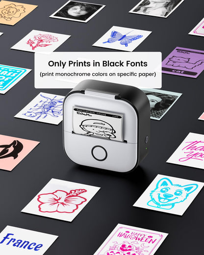 Memoking Mini-Drucker - T02 Aufkleberdrucker, Druckkapsel, tragbarer thermischer tintenloser Aufkleberhersteller, Bluetooth-Taschen-Minifotodrucker, Sofortdruck, Smart AI APP, für Studentenstudiennotizen, Tagebuch, Heimwerker, Geschenk