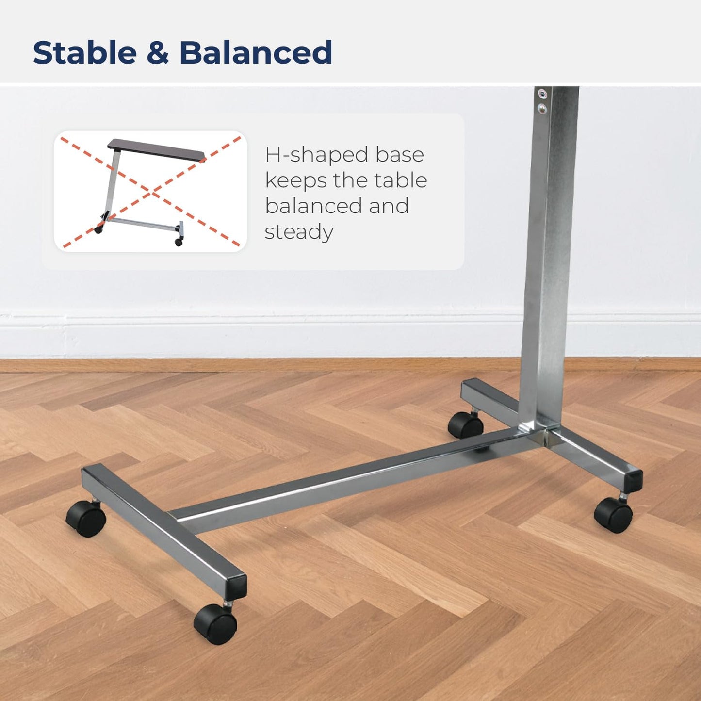 Drive Medical Overbed Table with Wheels - Secure Height Adjustment for Comfort - Non Tilt Surface - Smooth Rolling Design - Home & Hospital Use - Woodgrain Laminate Top - Silver Vein
