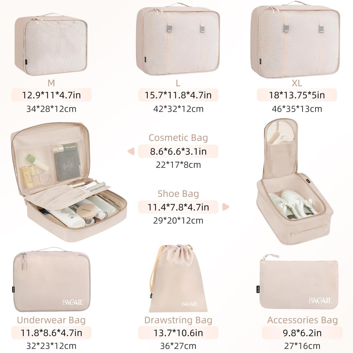 BAGAIL 8er Set Packwürfel Gepäckorganizer für Reisezubehör