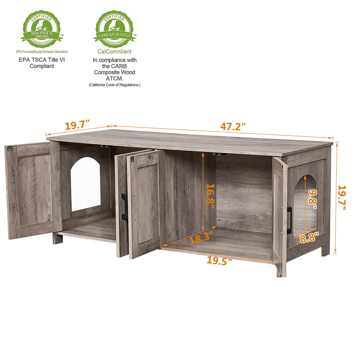 Homhedy Cat Litter Box Enclosure, Wooden Cat Washroom Furniture with Barn Door, Pet House, Fit Most of Litter Box, White