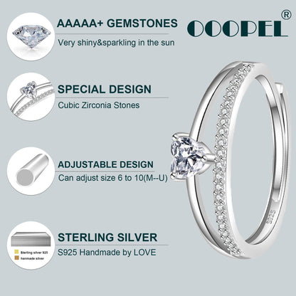 OOOPEL Sterlingsilber Verstellbarer Ring S925 Silberringe für Frauen Zirkonia Twist Liebesknoten Zarter Ring Silber Minimalistischer Offener Fingerring Silber Daumen Sterlingsilberring