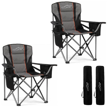 FAIR WIND Padded Camping Chair 500LBS Capacity Heavy Duty Oversized Folding Chair for Heavy People Portable Lawn Chair with Adjustable Lumbar Support, Cooler Bag & Cup Holder for Outdoor, Beach