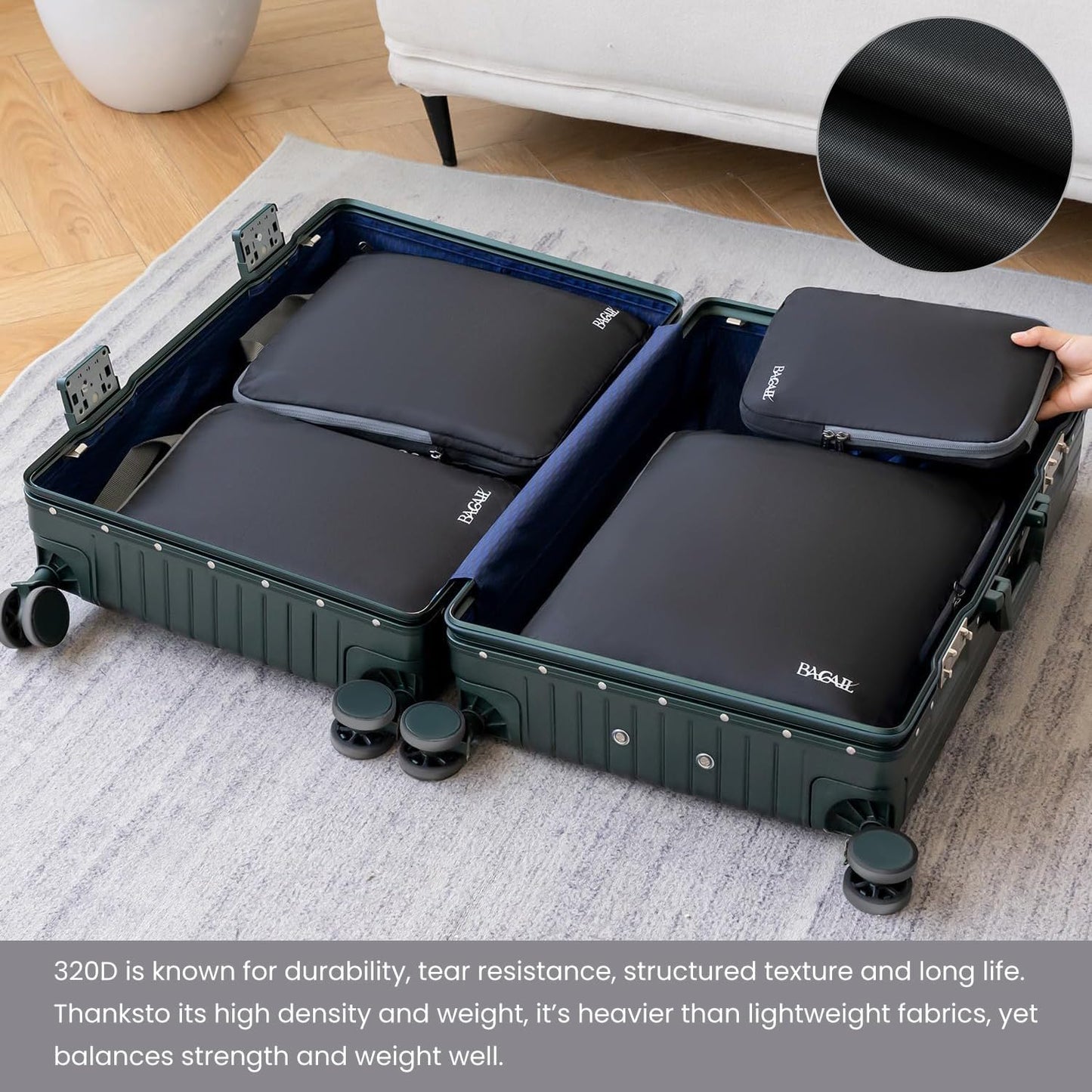 BAGAIL 4er-Set Kompressions-Packwürfel Reise-erweiterbare Packorganizer (Schwarz, 4er-Set)