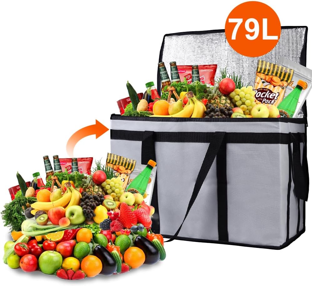 Bodaon Isolierte Essensliefertasche - Warm- & Kalthaltetransporttasche, Catering/Doordash Pizzawärmer, Einkaufstasche, Kühltasche für Partys (Schwarz-Rot, 1 St.), Ideal für den Transport warmer Speisen