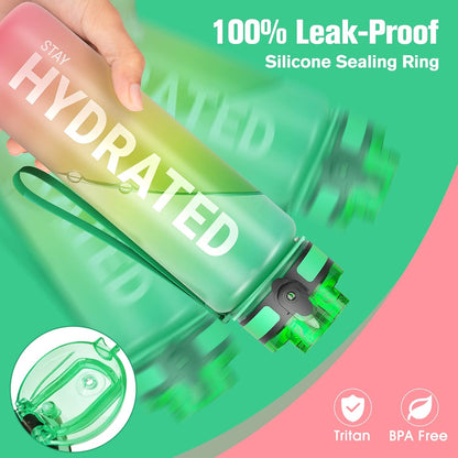 Sahara Sailor Trinkflasche, 950ml Motivations-Sportflasche mit Zeitmarkierung – Trinkzeiten – Tritan, BPA-frei, weite Öffnung auslaufsicher, Fast-Flow-Technologie mit Reinigungsbürste (1 Flasche)