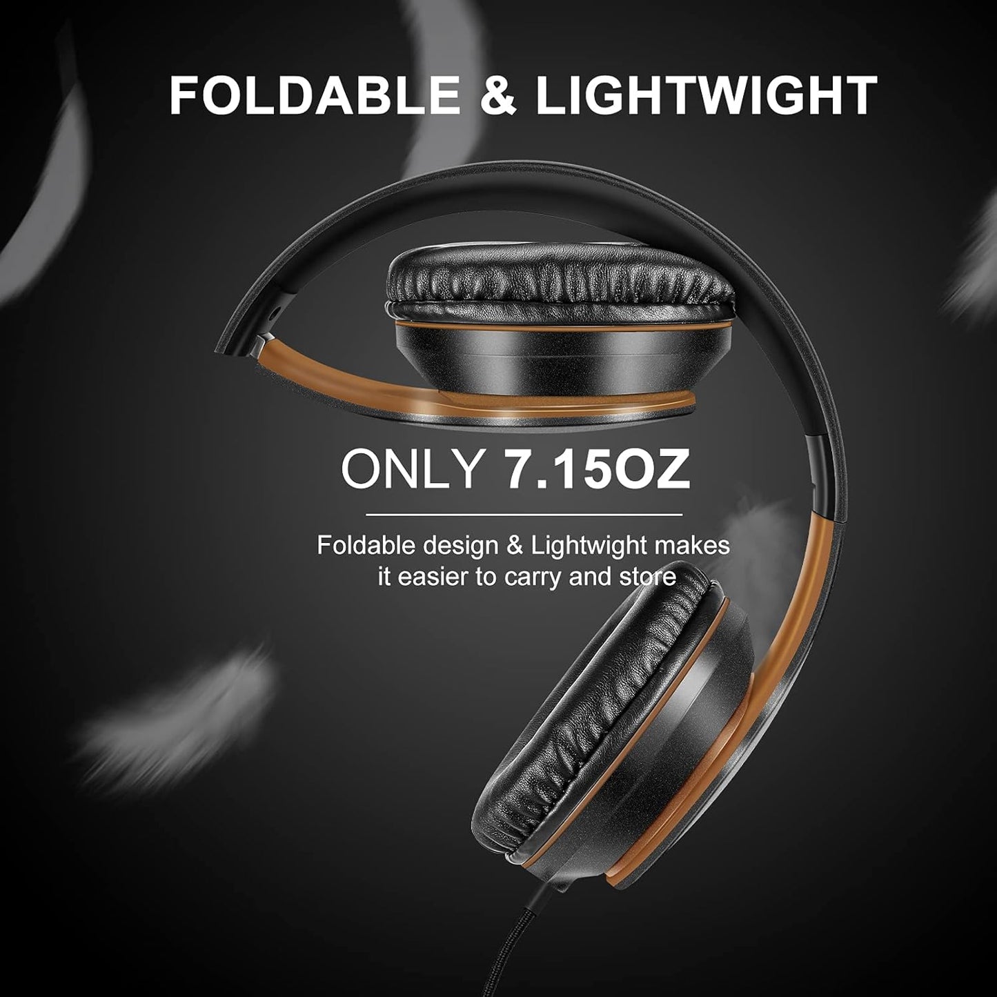 LORELEI X6 Over-Ear Kabelgebundene Stereo-Bass-Kopfhörer mit Mikrofon, Leicht, Faltbar & Portabel mit 1,45M Kabel ohne Verheddern für Smartphone, Tablet, MP3/4, Space Black