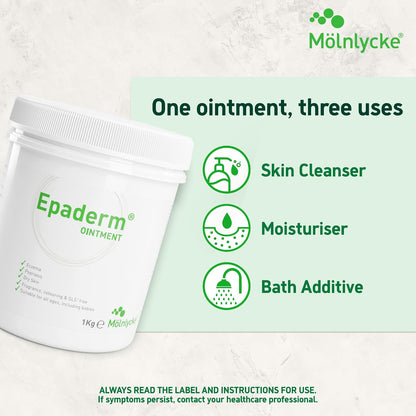 Epaderm Ointment for Eczema, Psoriasis and Dry Skin 1kg tub | 3-in-1 emollient formulated with clinically proven ingredients | Free from fragrance, colour, steroids, sodium lauryl sulphate (SLS) | Suitable for all ages, including babies