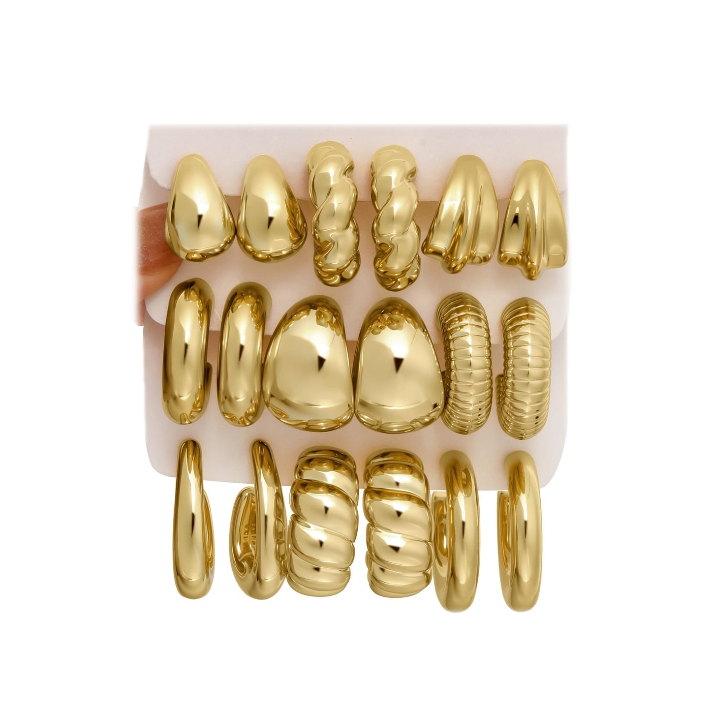 42 Paar goldene Creolen für Damen, Modisches klobiges Perlenohrring-Multipack, gedrehter Statement-Ohrring-Pack, hypoallergene kleine große Creolen für Geburtstagsfeiern (Gold-42 Paare)