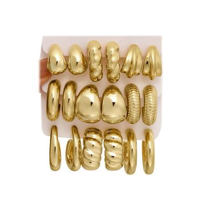 42 Paar goldene Creolen für Damen, Modisches klobiges Perlenohrring-Multipack, gedrehter Statement-Ohrring-Pack, hypoallergene kleine große Creolen für Geburtstagsfeiern (Gold-42 Paare)
