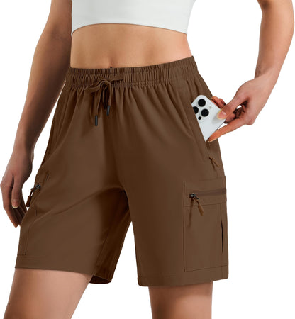 Hugut Women's Lightweight Hiking Cargo Shorts Quick Dry Athletic Shorts Camping Travel Golf Zipper Pockets Water Resistant