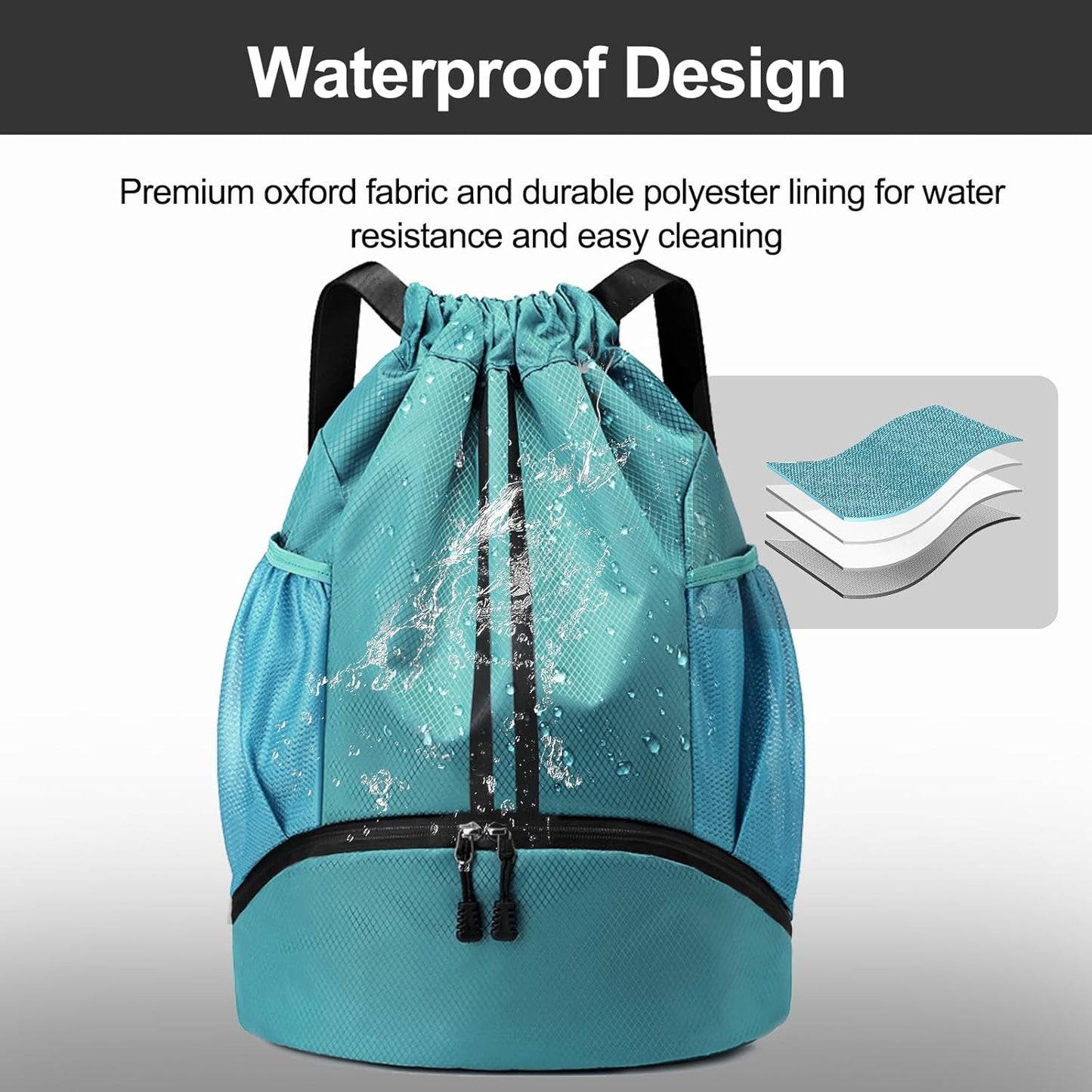 Hoedia Sports-Kordelzugrucksack – Schwimm-Turnbeutel mit Schuhfach und wasserdichter Tasche für Damen und Herren