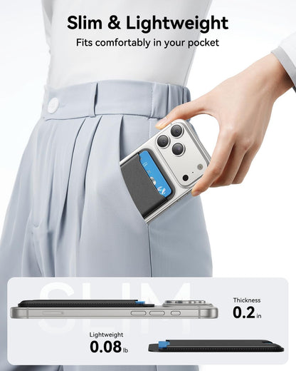 für MagSafe Wallet, 3 Kartenfächer, magnetische schlanke Handy-Geldbörse für iPhone 17/16/15/14/13/12 Pro Max Plus Air Serie, RFID-blockierendes veganes Leder, Schwarz