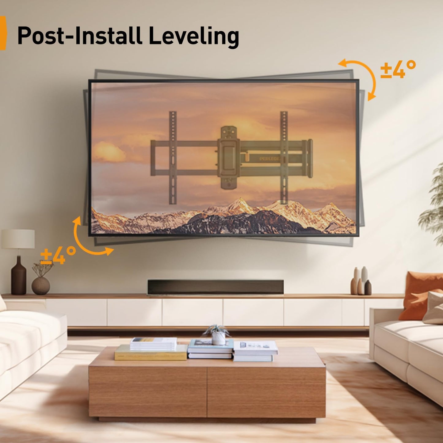Perlegear Corner TV Wall Mount Long Arm TV Mount Bracket for 37-75 Inch TVs-Full Motion Wall Mount with 32.37” Extension & Swivel Articulating Arm & Tilt, MAX VESA 600x400mm, Holds up to 100 lbs