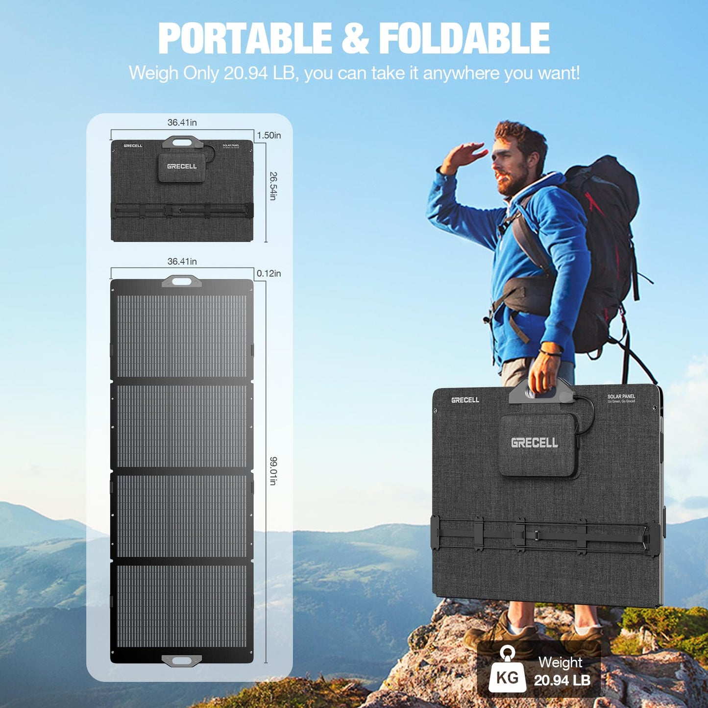 100W Portable Solar Panel, 23.5% High Efficiency ETFE Foldable Solar Charger for Power Station Generator, IP65 Waterproof with Kickstands, 18V Output for RV Camping Van Off-Grid Outdoor