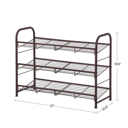 SONGMICS Stackable Shoe Rack, 4 Tier Metal Shoes Rack Storage Shelf, Holds up to 16 Pairs Shoes, Adjustable Slanted Shelves Tower Organizer for Closet Entryway Small Spaces, Bronze