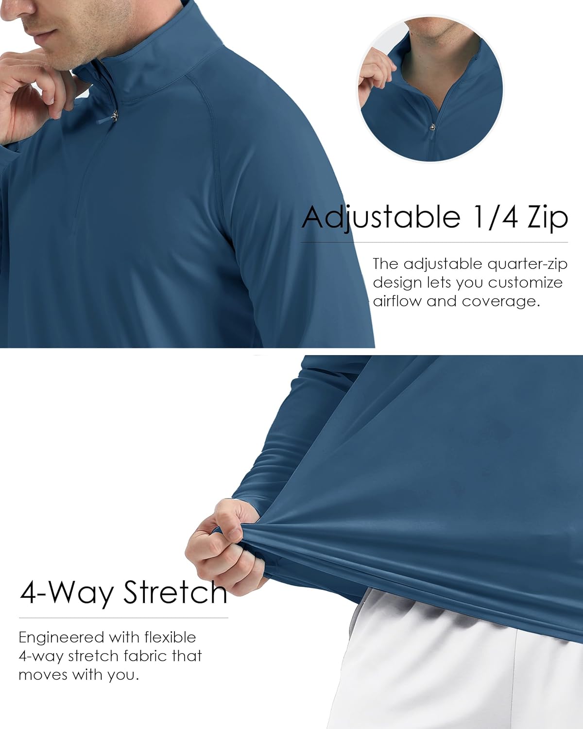 Boladeci Herren Langarm Sonnenhemd UPF 50+ UV-Schutz Viertelreißverschluss Schnelltrocknend Strand Angeln Golf Rash Guard Schwimmshirts