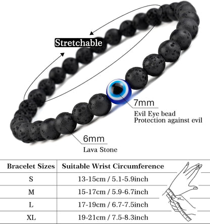 6 mm Böses Auge Armband aus schwarzen Kristallen – verstellbares Set aus Natursteinen für Herren und Damen, Schutzamulett als Geschenk für den Alltag/Geburtstag/Jahrestag