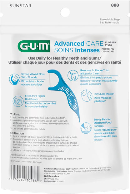 GUM Advanced Care Flosser Picks, angereichert mit Vitamin E & Fluorid, frischer Minzgeschmack, blau, 150 Flosser (1 Beutel)