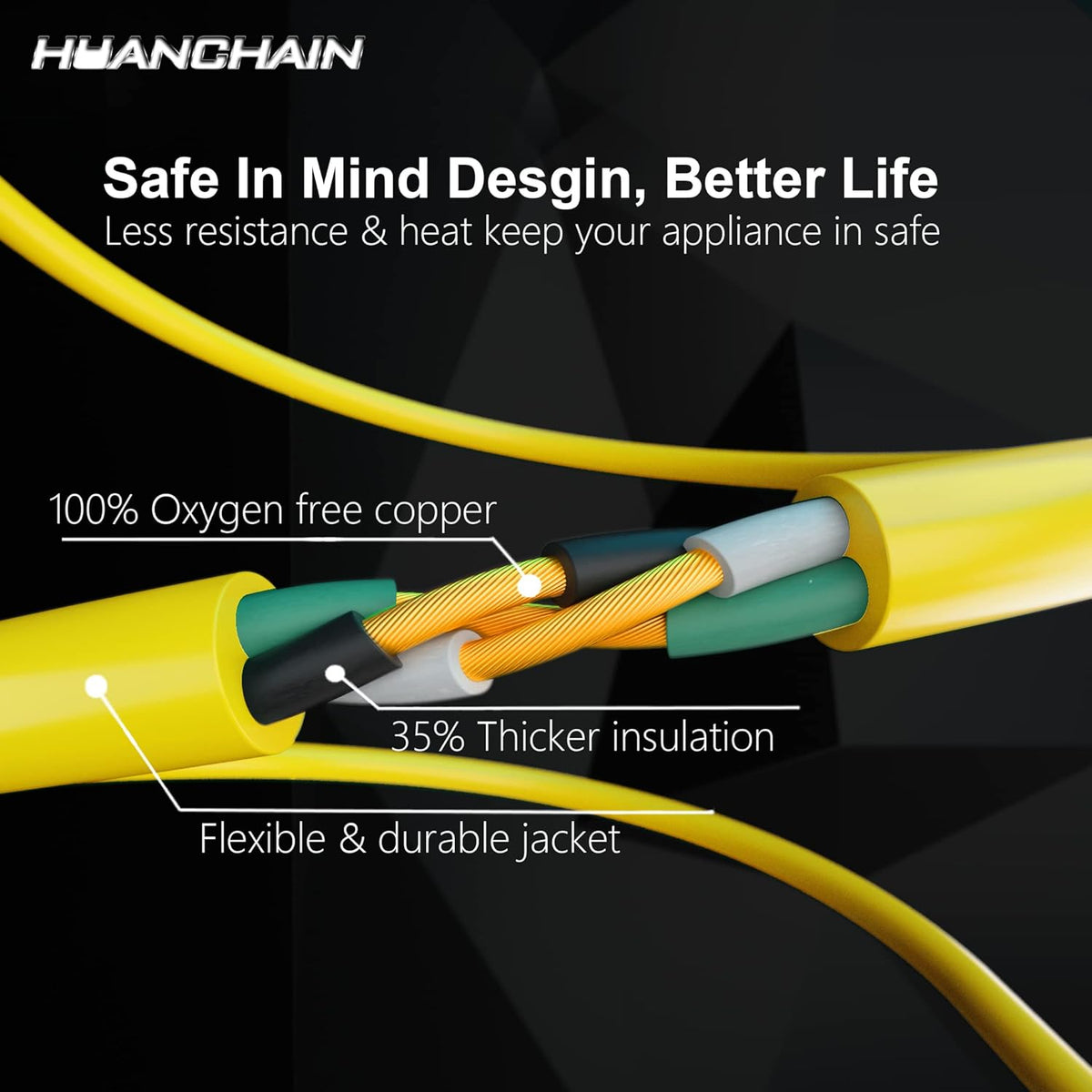 HUANCHAIN Indoor Outdoor Black Extension Cord 25 ft Waterproof, 16/3 Gauge Flexible Cold-Resistant Appliance Cable Outside, 13A 1625W 16AWG SJTW, 3 Prong Electric Cord, ETL
