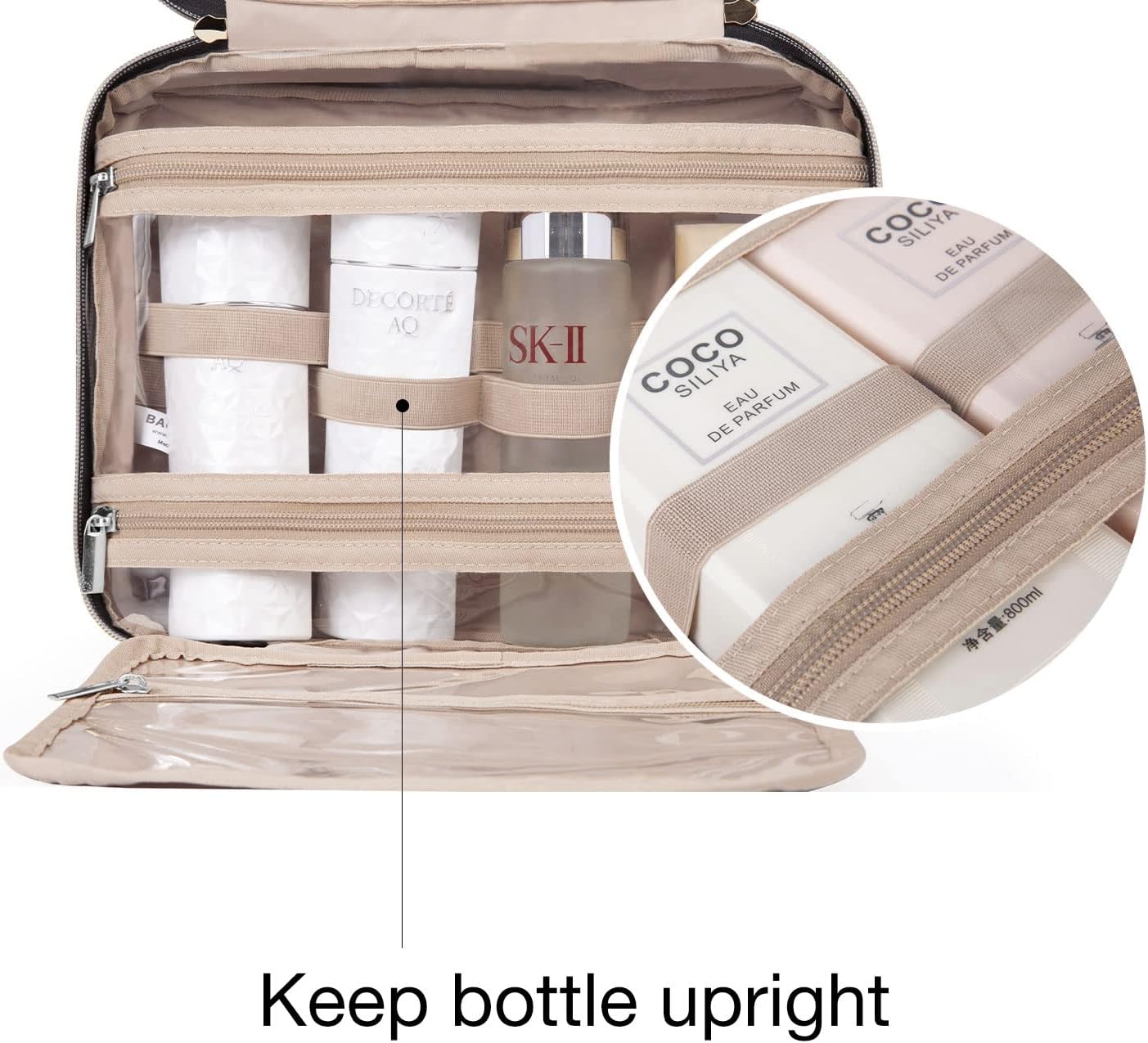 BAGSMART Kulturbeutel Reise-Organizer mit Aufhängehaken, wasserdichte Make-up-Kosmetiktasche für Zubehör, Shampoo, Standardbehälter, Toilettenartikel