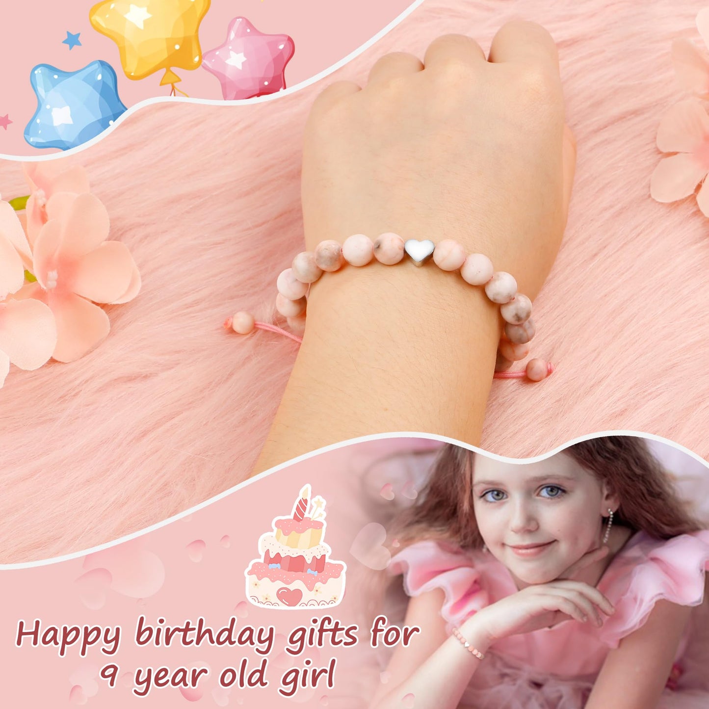 Sereney 5 Jahre altes Mädchen Geburtstagsgeschenkideen, verstellbares rosa-weißes Perlenarmband als Fünf-Jahres-5-Jahre-altes 5. Geburtstagsgeschenk für Teenager-Mädchen, Tochter, Nichte, Enkelin