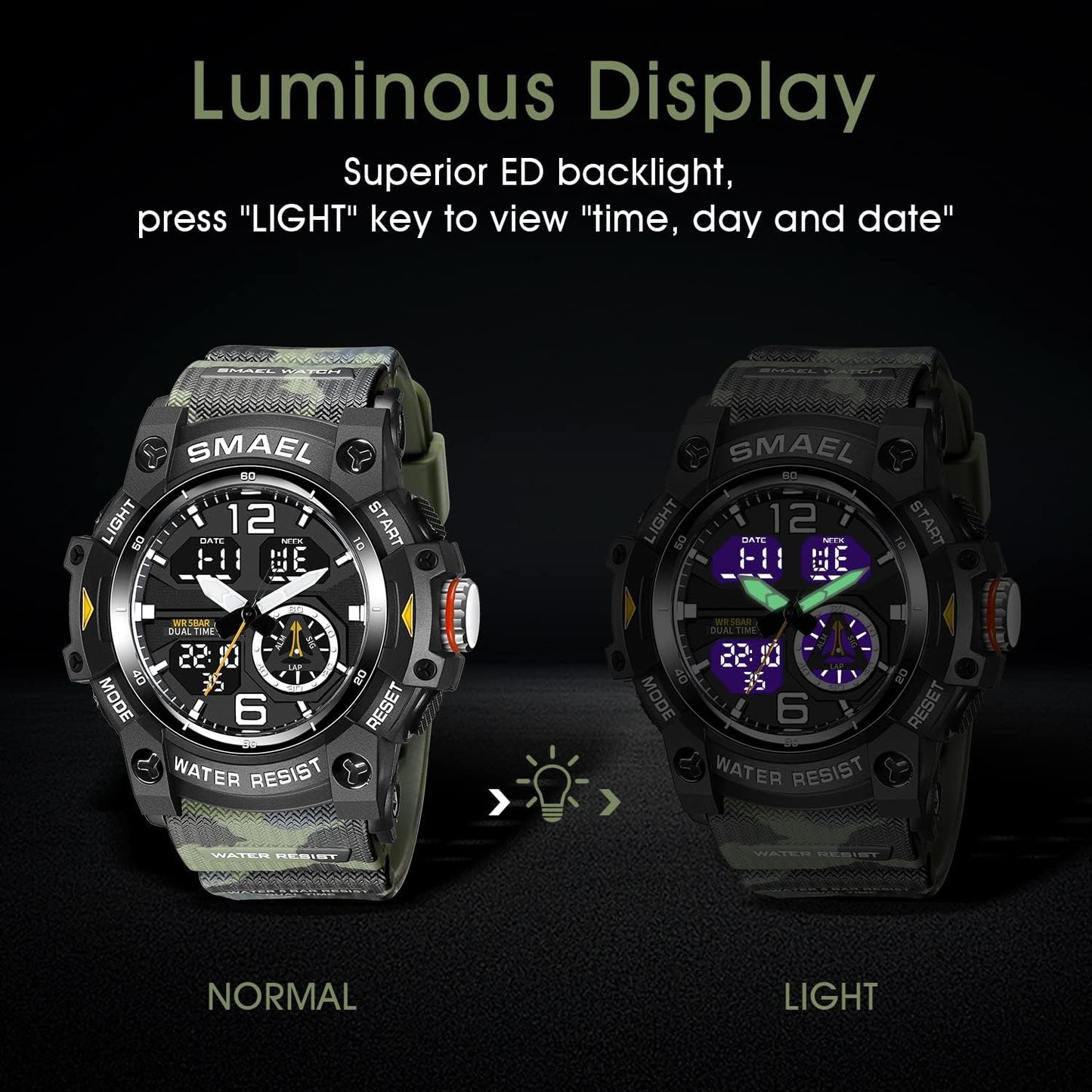 Herren Digitaluhr, Sportuhren für Männer Outdoor Militär Digital Analog Stoppuhr Wasserdicht Multifunktionale Armbanduhr