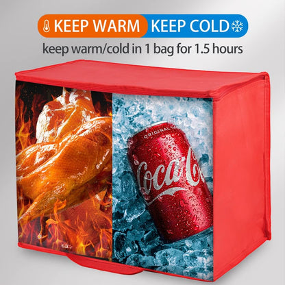 Bodaon Isolierte Essensliefertasche - Warm- & Kalthaltetransporttasche, Catering/Doordash Pizzawärmer, Einkaufstasche, Kühltasche für Partys (Schwarz-Rot, 1 St.), Ideal für den Transport warmer Speisen