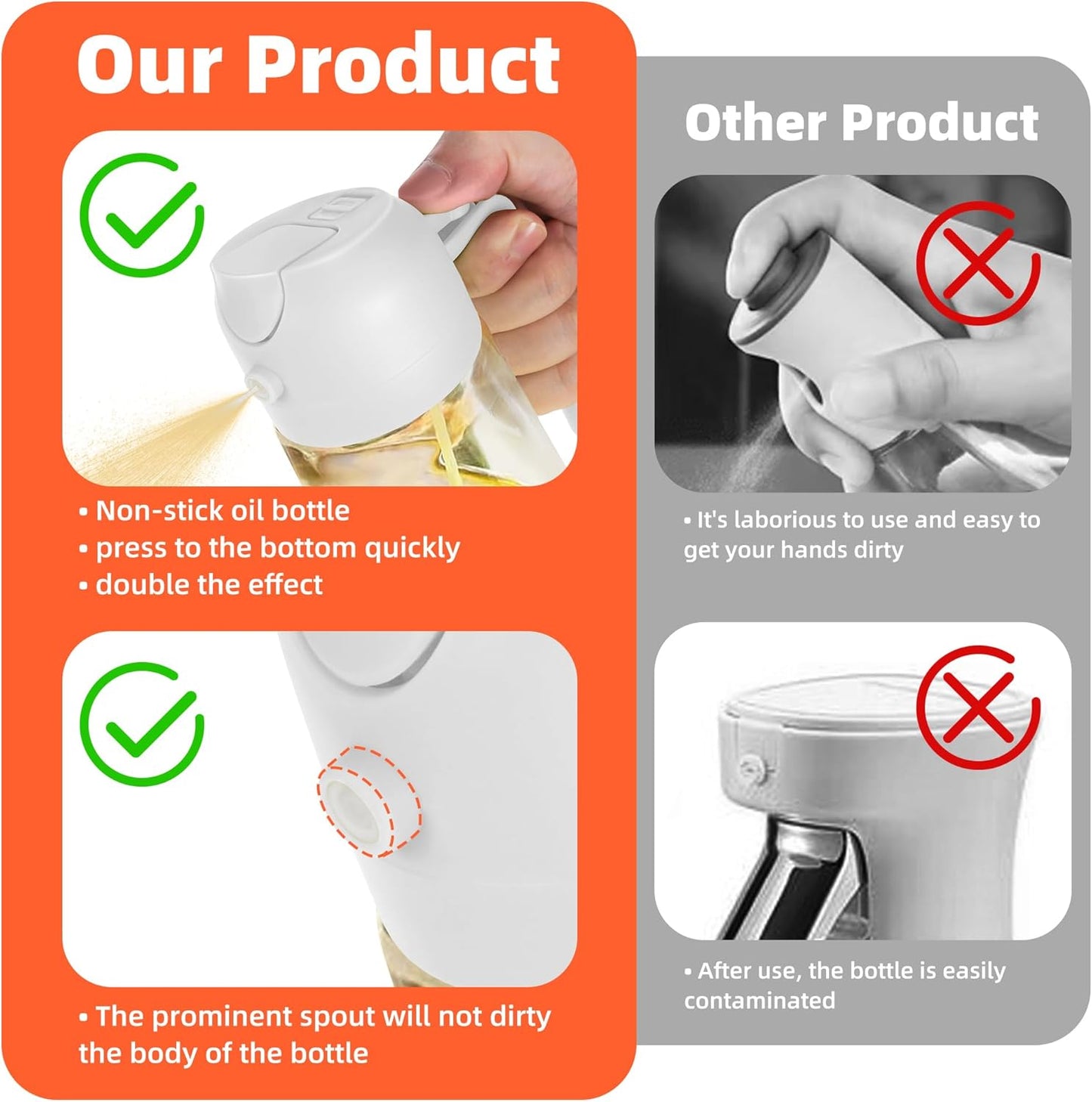 TrendPlain 470ml Olivenölsprühflasche für Küchengeräte – 2-in-1 Olivenölspenderflasche und Airfryer-Zubehör zum Kochen, für Salate und BBQ – Schwarz