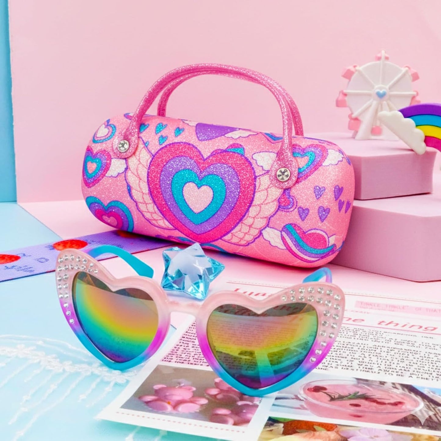 PinkSheep Sonnenbrille für Mädchen, polarisierte Sonnenbrille für Babys und Kinder mit Etui, Einhorn, Oval, Katzen, Herzbrillen, UV400-Schutz