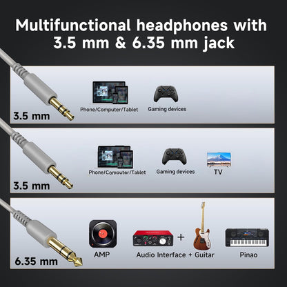 OneOdio Pro-10 Over-Ear Kabelkopfhörer für Schule Studio-Monitor & Mixing DJ Stereo-Headsets, 50mm Neodym-Treiber, Inline-Mikrofon, 3,5mm/6,35mm Klinke für Verstärker Computer Aufnahme Telefon Klavier Gitarre
