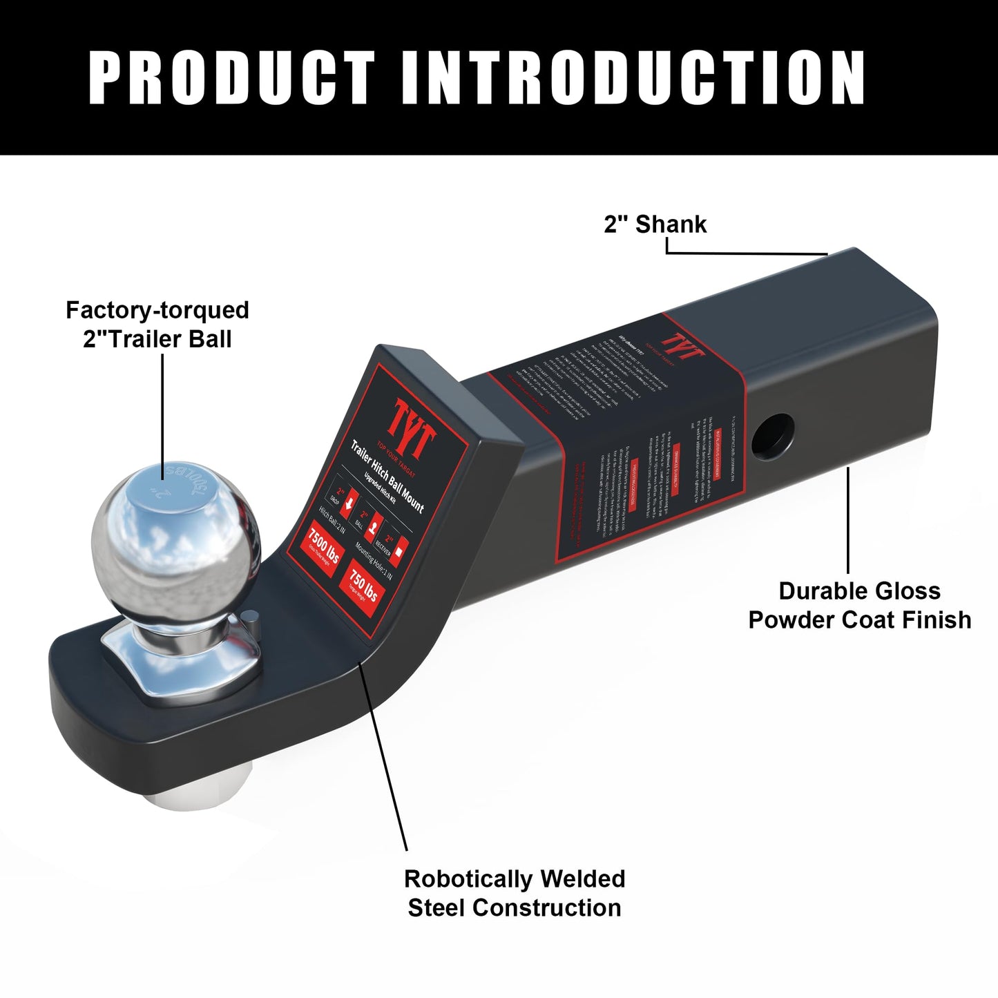 TYT Adjustable Truck Trailer Hitch for 2 inch Receiver, 6" Drop/Rise Tow Hitch with Dual Balls (2" & 2-5/16"), Compatible with Heavy-Duty Trailer Systems up to 20,000 lbs, Includes Hitch Tightener