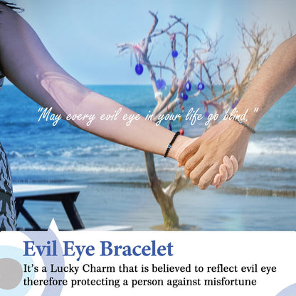 6 mm Böses Auge Armband aus schwarzen Kristallen – verstellbares Set aus Natursteinen für Herren und Damen, Schutzamulett als Geschenk für den Alltag/Geburtstag/Jahrestag