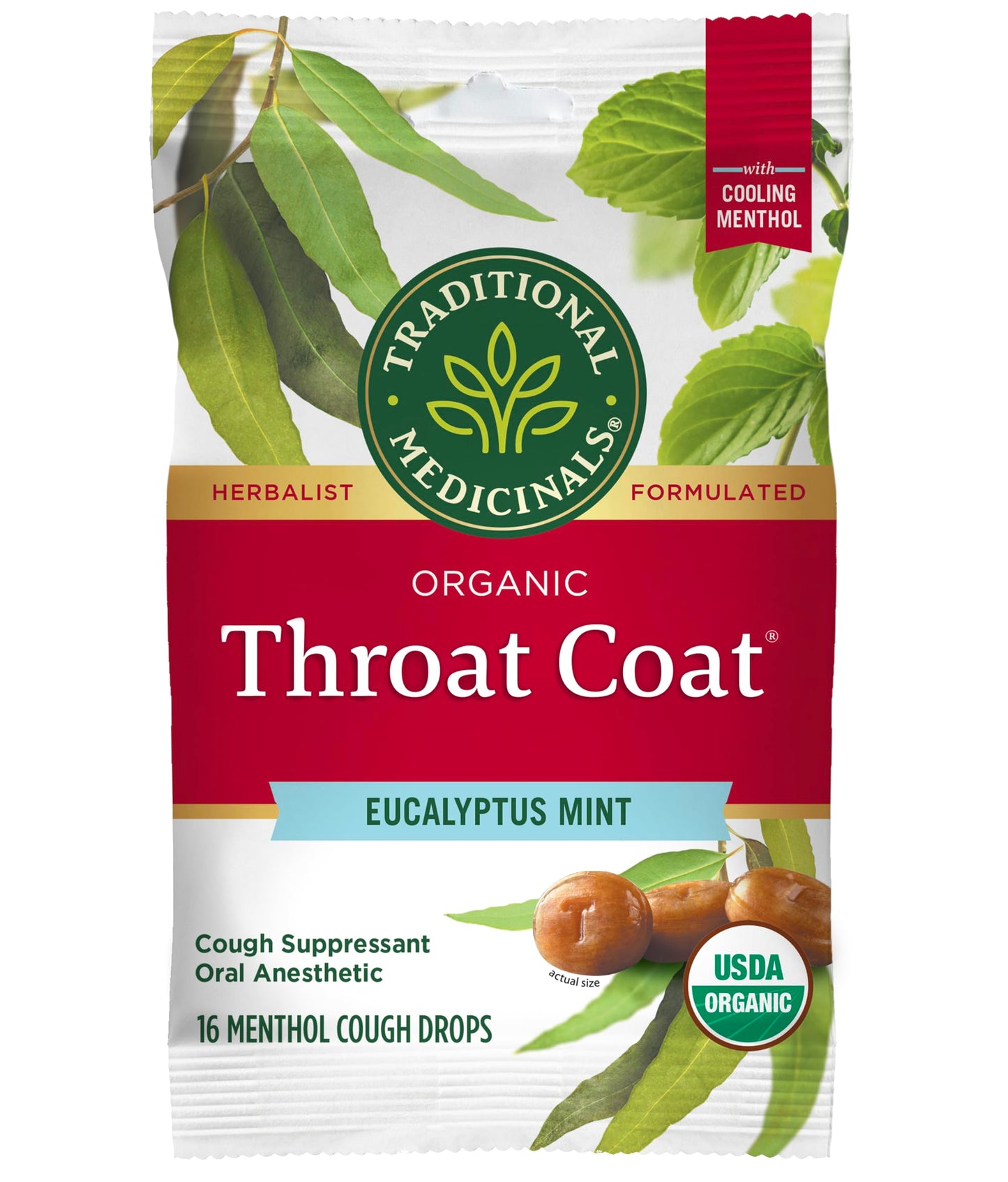 Traditional Medicinals Organic, Throat Coat Lozenges, Lemon Ginger Echinacea - Herbal Cough Drops, Helps Soothe Sore Throat - Non-GMO, Stimulant-Free - 16 Count (Pack of 12)