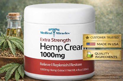 Medical Miracles Hemp Cream 1000mg – 4oz Topical Skin Cream – Fast-Absorbing, Non-Greasy Moisturizer – Premium Hemp Extract Formula for Daily Use