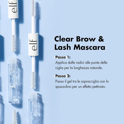 e.l.f. Transparentes Augenbrauen- & Wimpern-Mascara | Doppelseitiges, transparentes Gel | Pflegende Formel für gesunde Wimpern | 0,08 fl. oz. (2,5 ml)