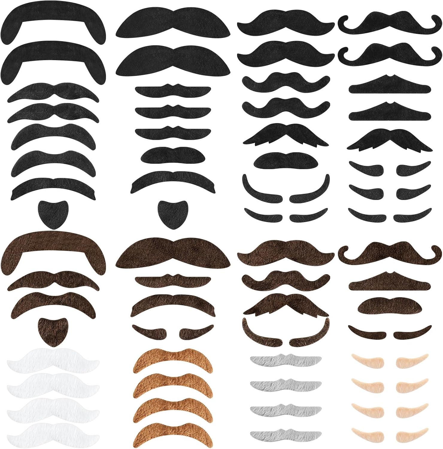 64 Pcs Fake Mustaches, Self Adhesive Moustaches for Masquerade Costume Performance, Halloween, Christmas Cosplay