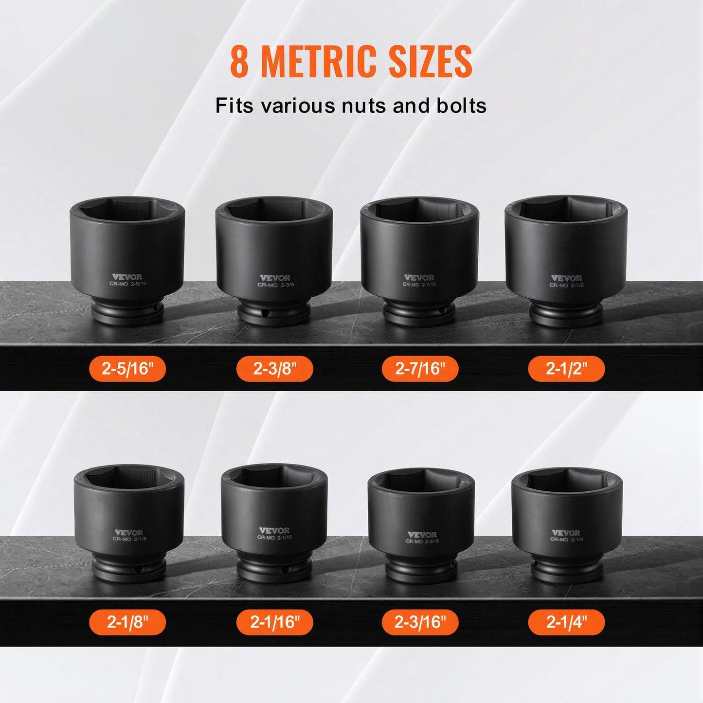 VEVOR 91-Piece 1/2" Drive Impact Socket Set, SAE (5/16" to 1-1/4") & Metric (8 to 32 mm), CR-V, Deep & Shallow, 6 Point, Ratchet Handle, Universal Joint, Adapters, Extension Bars (3, 5, 10 in)