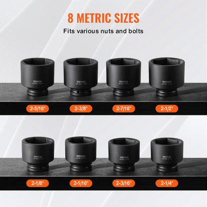 VEVOR 91-Piece 1/2" Drive Impact Socket Set, SAE (5/16" to 1-1/4") & Metric (8 to 32 mm), CR-V, Deep & Shallow, 6 Point, Ratchet Handle, Universal Joint, Adapters, Extension Bars (3, 5, 10 in)