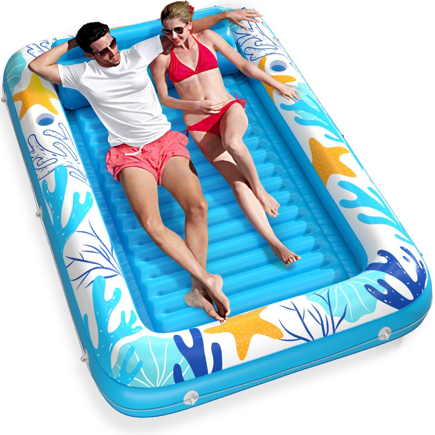 Jasonwell 4 in 1 Inflatable Tanning Pool Lounger Float - Sunbathing Lounge Floatie Raft Toys, Water Filled Tanning Bed Mat Pad Blow Up Kiddie Pool with Ball Pit for Adult, Kids (L)