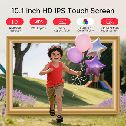 Frameo 10.1 Inch WiFi Digital Picture Frame, Smart Cloud Electronic Photo Frame with HD IPS Touch Screen Slideshow 32GB Memory Auto-Rotate Wall Mount, Share Photos/Videos from Phone - Gifts for Mom