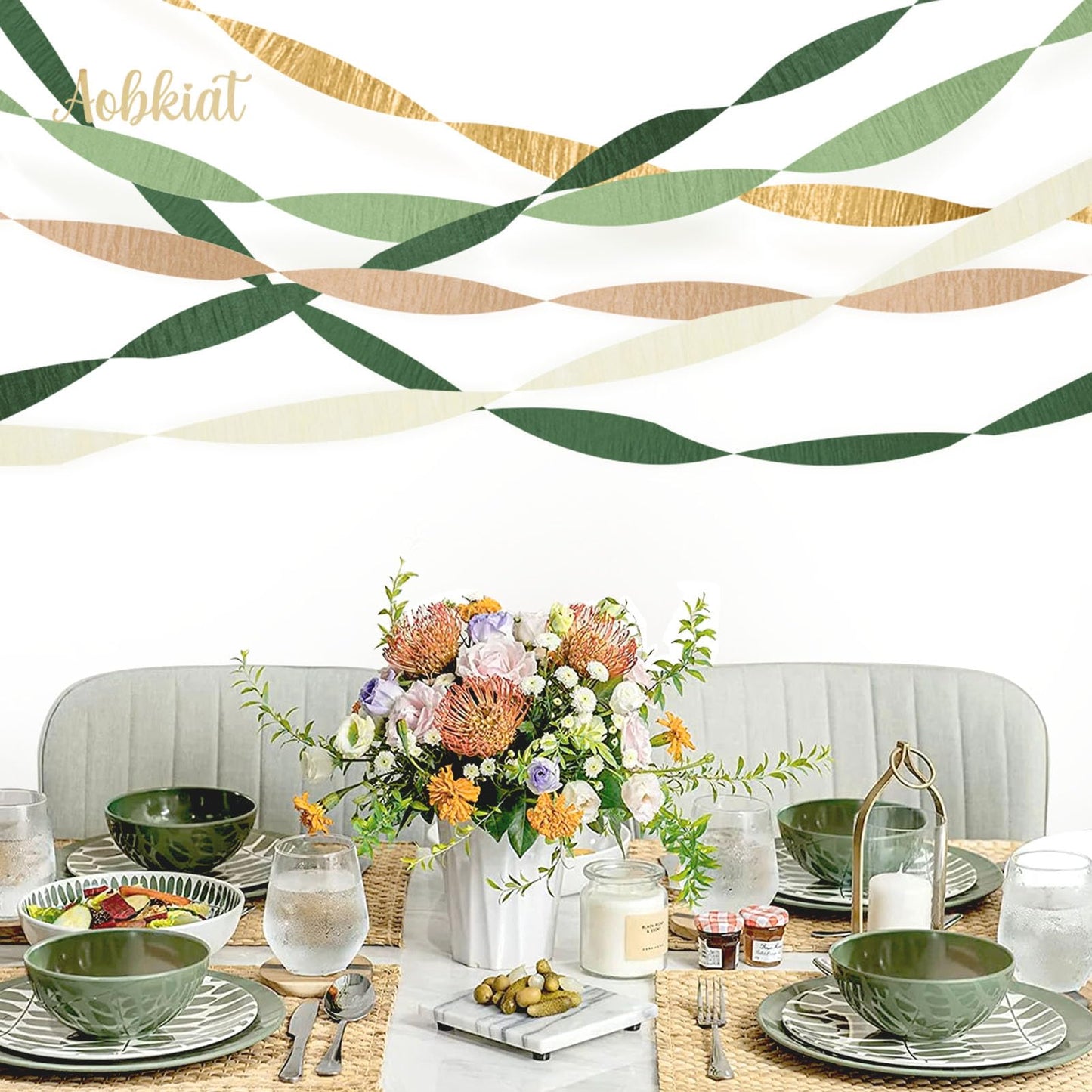 AOBKIAT Decoraciones para Fiesta de Bodas, 5 Rollos de Serpentinas de Papel Crepé Color Verde Oliva Caqui para Bodas Boho Verdes, Cumpleaños, Despedidas de Soltera/Bebé