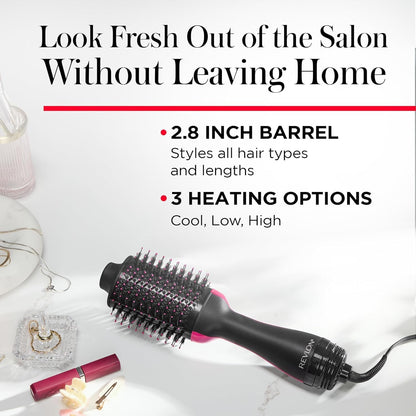 Revlon RVDR5222F One-Step Volumizer und Ionen-Haartrockner mit fortschrittlicher Ionen-Technologie, Warmluftbürste, weniger Frizz, 3 Heiz-/2 Geschwindigkeitsstufen, Schwarz