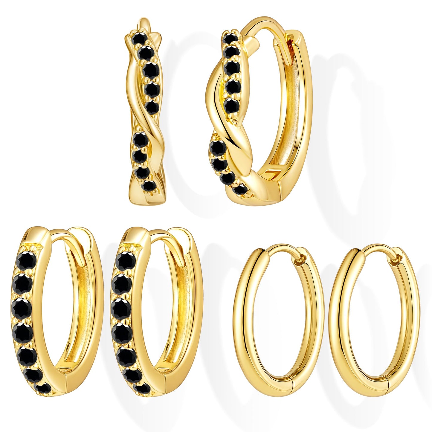 Inerney 14K Gold Plated Huggie Hoop Earrings for Women, Small Sterling Silver Earring Set Hypoallergenic Cartilage Helix Stacks, Mini Dainty Cute Trendy Birthstone Jewelry Gift for Multiple Piercings