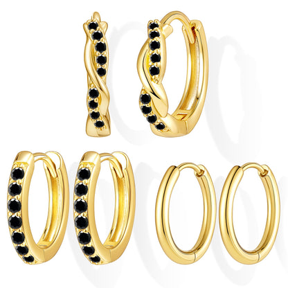 Inerney 14K Gold Plated Huggie Hoop Earrings for Women, Small Sterling Silver Earring Set Hypoallergenic Cartilage Helix Stacks, Mini Dainty Cute Trendy Birthstone Jewelry Gift for Multiple Piercings