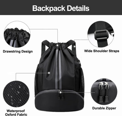 Hoedia Sports-Kordelzugrucksack – Schwimm-Turnbeutel mit Schuhfach und wasserdichter Tasche für Damen und Herren